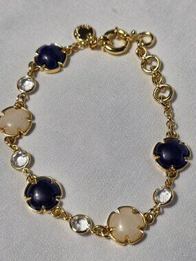 Talbots Floral Stone Bracelet Floral Shaped White & Navy Stone Inlays & Crystals